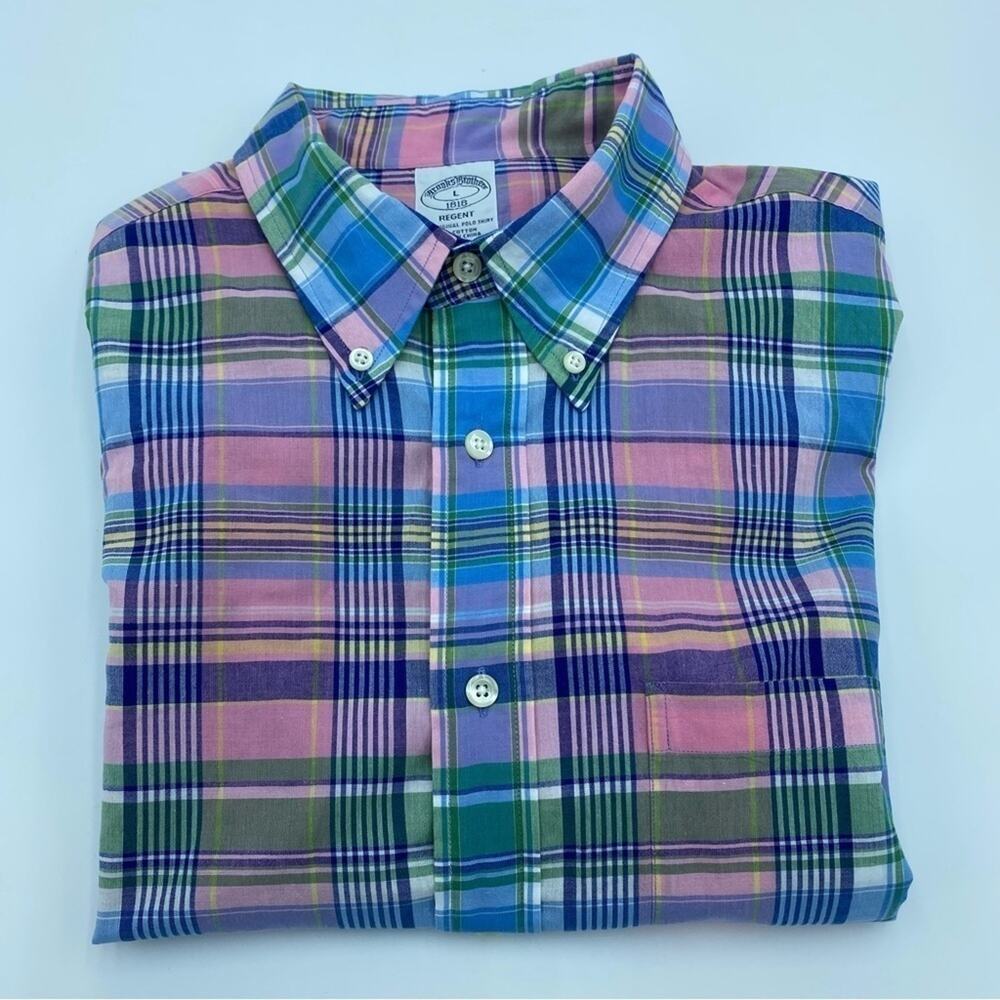 Brooks Brothers‎ Original Polo Pink, Blue & Green Southern Plaid - Large